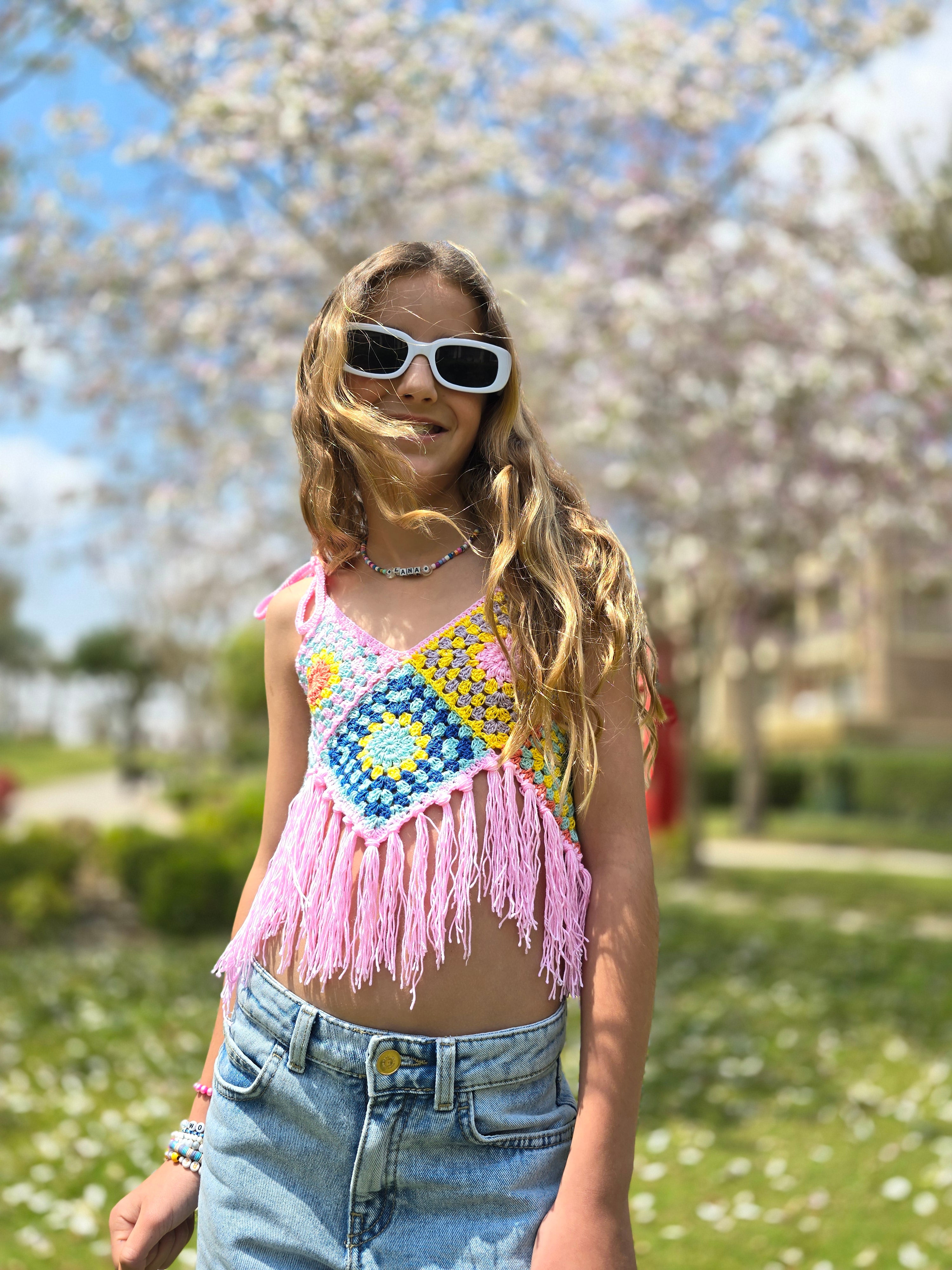 Cotton candy fringe top